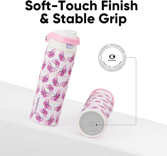 ENCOOL Leakproof Insulated Water Bottle with Straw Dual-Sip Water Bottle Bag-Safe Design for Work, Commute & Gym – Keeps Drinks Cold All Day, 32 oz, Y2K Butterfly ENCOOL