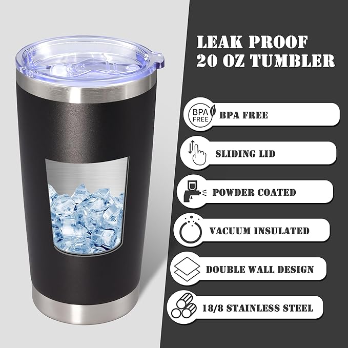 20 oz Tumbler with lid Double Wall Vacuum Insulated Tumblers Stainless Steel Coffee Mug Travel Coffee Tumbler Powder Coated Tumbler Cup Keep Hot&Cold - (Black 1 Pack) - Bloomnest