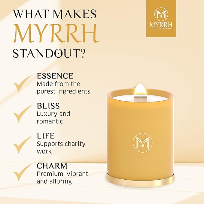 MyrrhUSA Honeysuckle Scented Candle – 15 oz Natural Soy Wax with Crackling Wooden Wick & Essential Oils | 80 Hour Burn | Luxury Aromatherapy Candle for Relaxation, Home Décor, Living Room & Bathroom - Bloomnest
