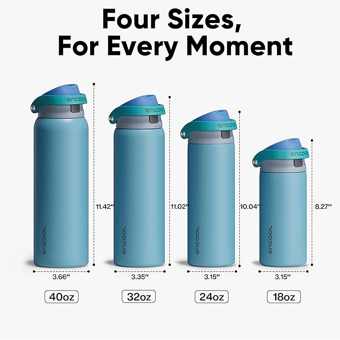 ENCOOL Leakproof Insulated Water Bottle with Straw Dual-Sip Water Bottle Bag-Safe Design for Work, Commute & Gym – Keeps Drinks Cold All Day, 32 oz, Teal Blue ENCOOL
