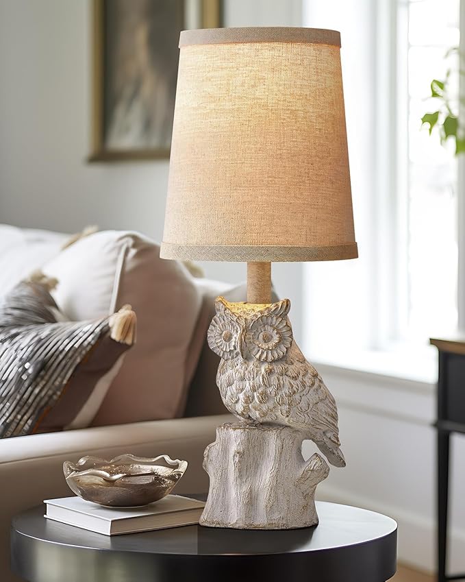 14.25" Small Table Lamp for Living Room Farmhouse Bedside Resin Single Lamp with White Owl Lamp Shape for Bedroom Retro Rustic Nightstand Lamp - Bloomnest