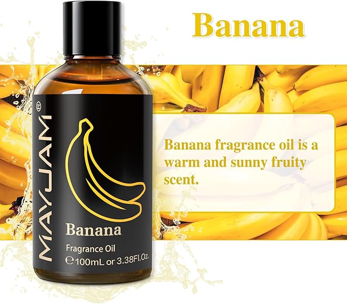 MAYJAM 100ML/3.38FL.OZ Banana Fragrance Oils with Glass Dropper, Essential Oils for Diffusers for Home, Long Lasting Scented Oils for Diffusers Soap Candle Making - Bloomnest