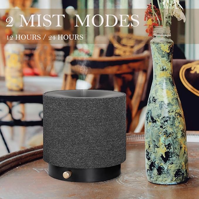 Elegant Fabric Aroma Diffuser - Quiet Essential Oil Diffuser with Soft Night Light, Perfect for Home, Office, and Yoga Space (M35-Black) - Bloomnest
