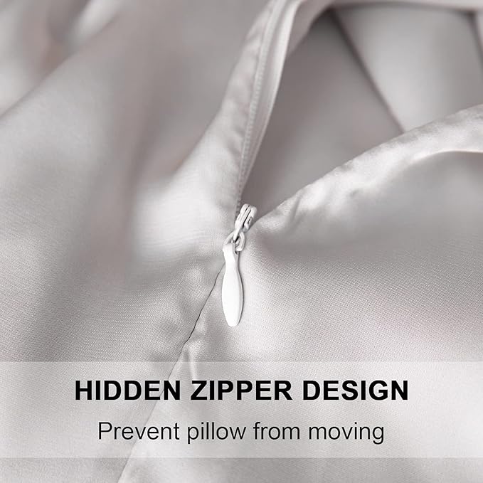 SIYUAN Silk Light Gray Pillowcase, Standard Size, Temperature Regulator, Beauty Anti-Aging, Hidden Zipper - Bloomnest