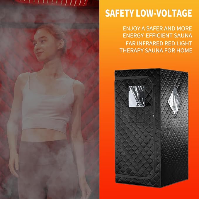 Portable Steam Sauna for Home with 660nm Red Light Therapy, 1 Person Infrared Sauna, Full Body Sauna Tent for Relaxation,1 Person Red Light Infrared Sauna Box, 3L&1100W Sauna Steamer iDOTODO