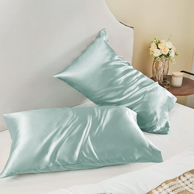 BEDELITE Satin Pillowcase for Hair and Skin, Super Soft and Cooling Similar to Silk Pillow Cases 2 Pack with Envelope Closure, Gift for Women Men(20"x26" Standard Size, Haze Blue) - Bloomnest