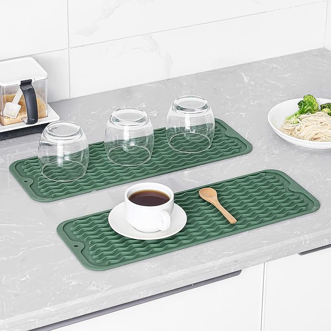 Silicone Dish Drying Mat for Multiple Usage,Easy clean,Eco-friendly,Heat-resistant Silicone Mat for Kitchen Counter,Sink,Bar,Bottle,or Cup Green M 17 inches x 6 inches - Bloomnest