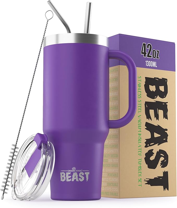 Beast 42 oz Tumbler Stainless Steel Vacuum Insulated Coffee Ice Cup Double Wall Travel Flask (Deep Purple) - Bloomnest