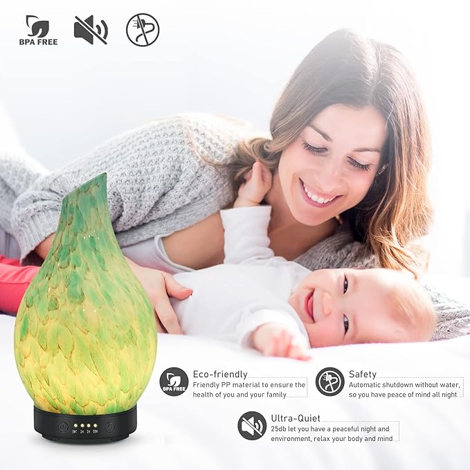 Essential Oil Diffuser 120ml Ultrasonic Aromatherapy Diffuser with Handmade Glass BPA Free, Auto Shut-Off 4 Timer Setting 7 Colors Changed LED for Home Yoga Office (Cobblestone) - Bloomnest