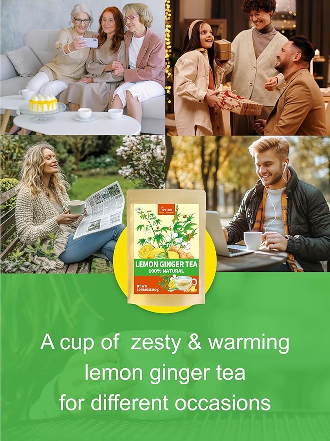 TeeLux Lemon Ginger Herbal Tea, Refreshing Lemon with Spicy Ginger Root & Zesty Lemongrass, Caffeine Free, Soothing & Tangy Flavor, 100 Tea Bags - Bloomnest