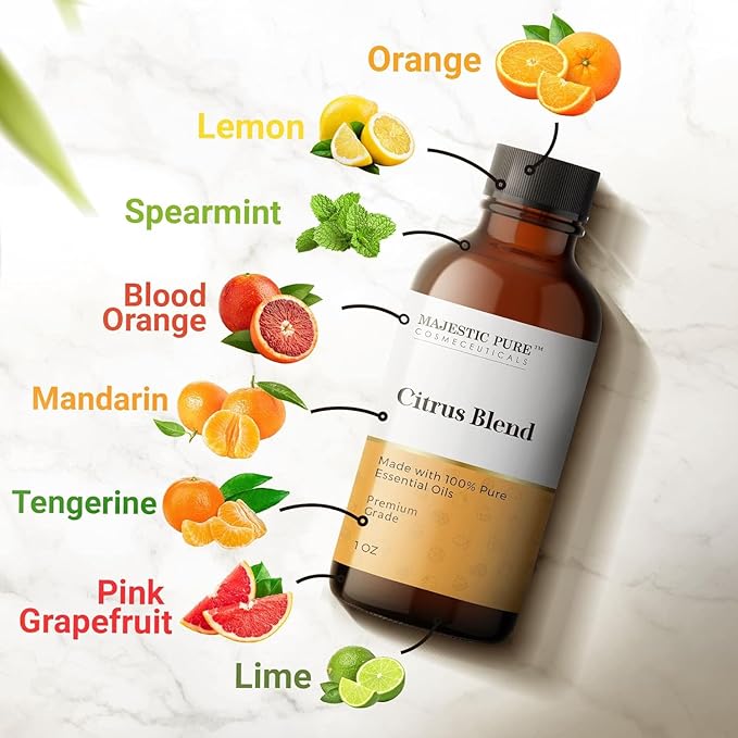 Majestic Pure Citrus Essential Oil Blend | 100% Pure & Natural for a Joyful, Positive Aroma | Pink Grapefruit, Orange, Spearmint, Lemon Essential Oil for Diffusers & Aromatherapy | 1oz - Bloomnest