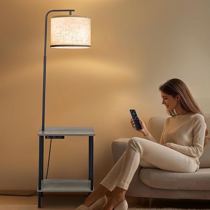 Floor Lamp with Table, End Table Lamp with USB Charging Port Power Outlet and Shelves, Side Table Reading Light with 3 Color Temperature Led Bulb Included, Floor Lamps for Living Room, Gray - Bloomnest