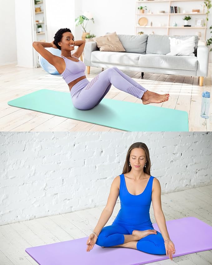 Woanger 2 Pack Yoga Mats (72x24) 3/8 Inch Thick Exercise Yoga Mat for Home Workout with Strap Non Slip Pilates Gym Supplies for Women Men - Bloomnest
