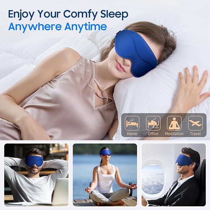 Sleep Mask, Premium Eye Mask for Sleeping, Total Blackout, Superior Soft Comfort, Upgraded 3D Ergonomic Designed Sleeping Mask for Home, Office, Travel, Meditation, Royal Blue - Bloomnest