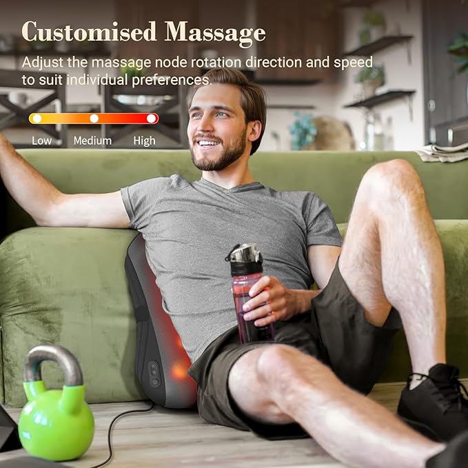 Back Massager for Pain Relief Deep Tissue, 2025 Upgrade 8 Massage Nodes for Upper and Lower Back, Shiatsu Back Massager with Heat for Chair, for Women Men(Corded) - Bloomnest