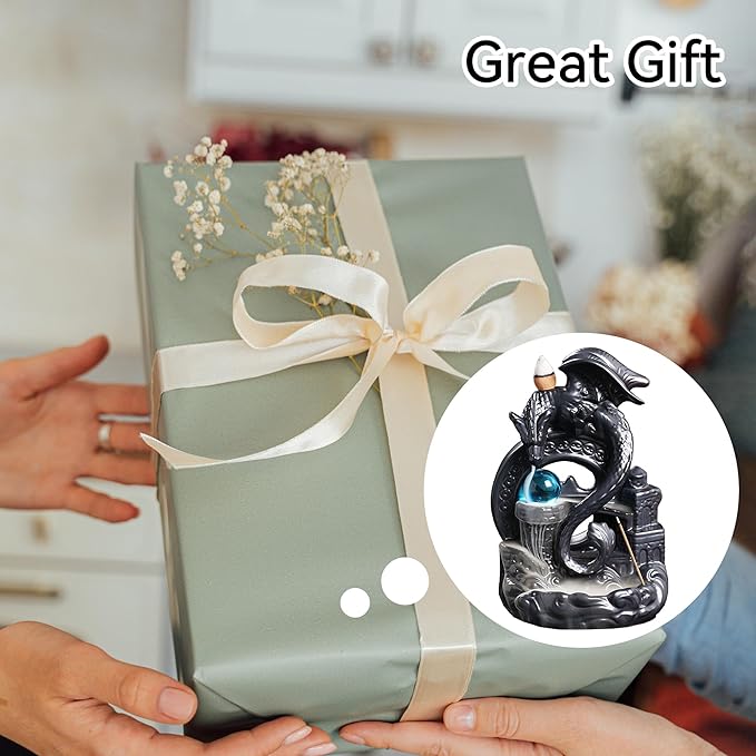 YYW Ceramic Backflow Incense Holder, Waterfall Incense Burner with 20 Backflow Incense Cones + 30 Incense Stick, Dragon Backflow Incense Burner for Aromatherapy Ornament Home Decor (Black) - Bloomnest