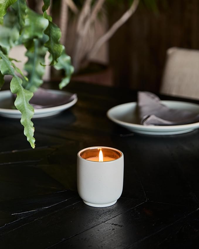 Homecourt Luxury Scented Candle, Mandarin Basile Scent, 60-Hour Burn Time, Soy Wax Blend, Organic Cotton Wick, Kiln-Fired Reusable Ceramic Vessel, 8 Oz - Bloomnest