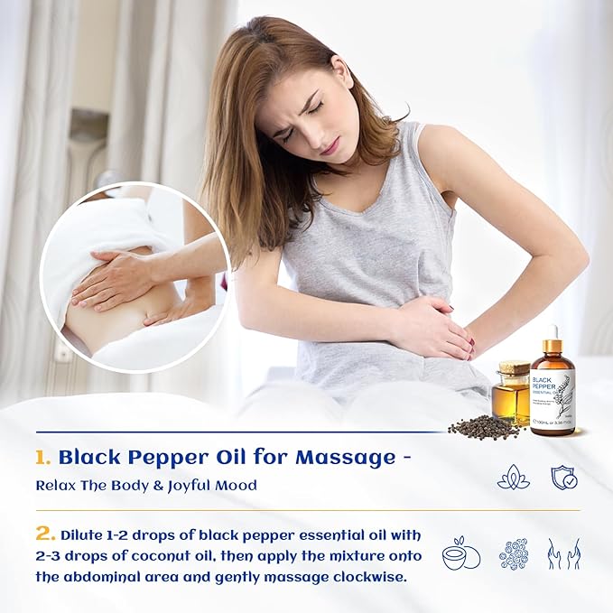 HIQILI Black Pepper Essential Oil for Aromatherapy & Diffuser - Natural Spicy & Warming Scent - Therapeutic Grade - 3.38 Fl Oz - Bloomnest