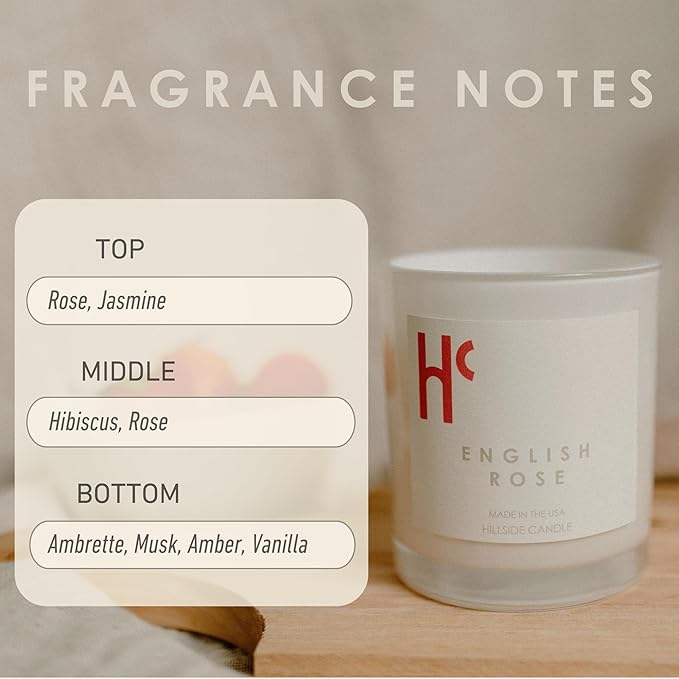 English Rose Single Wick Soy Candles, Luxury Scented Candles for Home - Up to 60 Hour Burn Time, Cruelty-Free Soy Wax Blend - Floral Rose & Jasmine Fragrance (9 oz) - Bloomnest