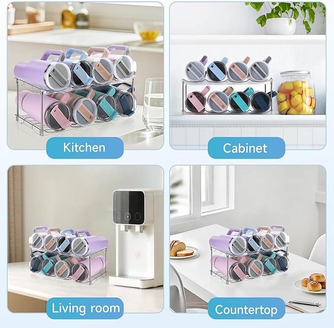 Larger Water Bottle Organizer for Stanley 40 oz Tumbler, Stackable Water Bottle Holder Rack for Cabinet, Kitchen Storage Organizer for for Stanley Cup Accessories, Tumbler Storage Holder，2 Pack Amoot