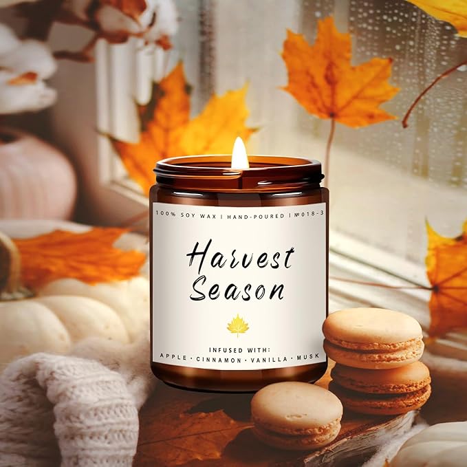 Fall Candle - Harvest Season Scented Candle, Fall Soy Candles for Home Decor, 7 oz Natural Soy Wax – Long-Lasting Autumn Candles, Aromatherapy Gift for Women & Thanksgiving, 7oz - Bloomnest