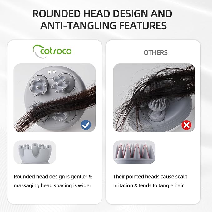 cotsoco Electric Cordless Head & Scalp Massager with Kneading 84 Nodes, Handheld Waterproof Hair Massager with Magnetic Charging Base for Hair Growth, Stress Relax & Deep Clean, Gifts for Dad Mom cotsoco