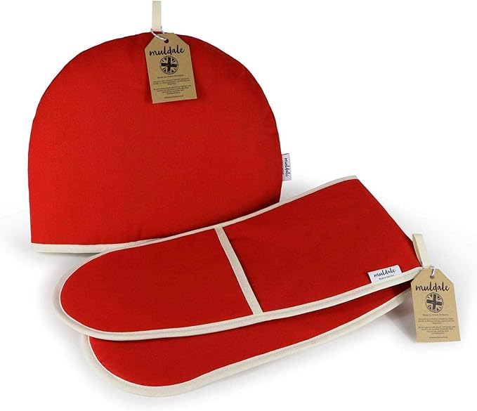 Muldale Large Tea Cozy for Teapot Insulated - Jubilee Red - 100% Cotton Extra Thick Wadding - Designed in England - Tea Cozies Covers Fit 1 to 6 Cup - Bloomnest