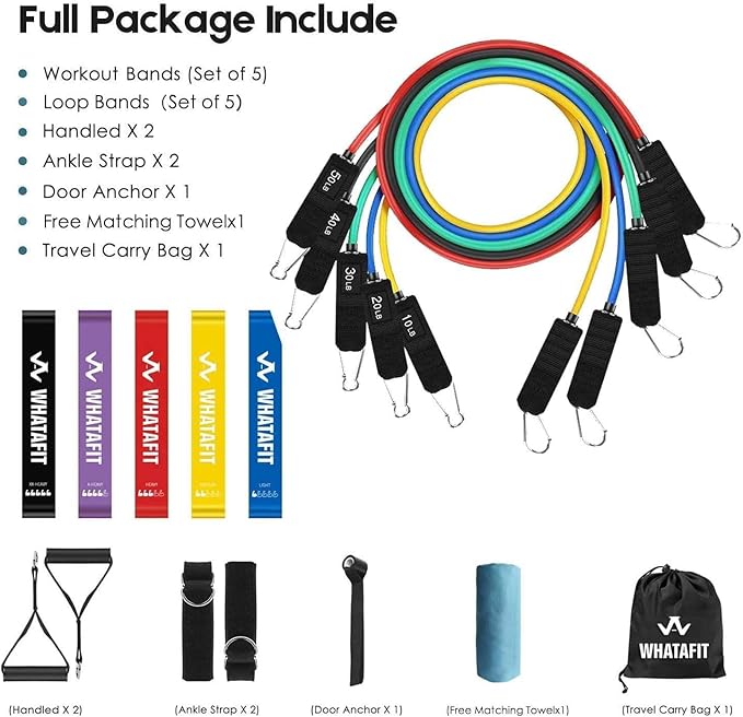 WHATAFIT Resistance Bands, Exercise Bands，Resistance Bands for Working Out, Work Out Bands with Handles for Men and Women Fitness, Strength Training Home Gym Equipment - Bloomnest