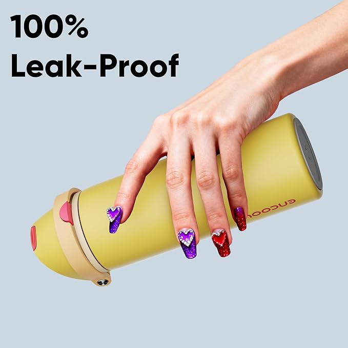 Insulated Water Bottle with Straw - Encool Stainless Steel Water Bottle with Push Button Lid, Leak-Proof & BPA-Free, Keeps Cold for 24 Hours for Sports, Travel, Gym (24 oz, Ginger) ENCOOL