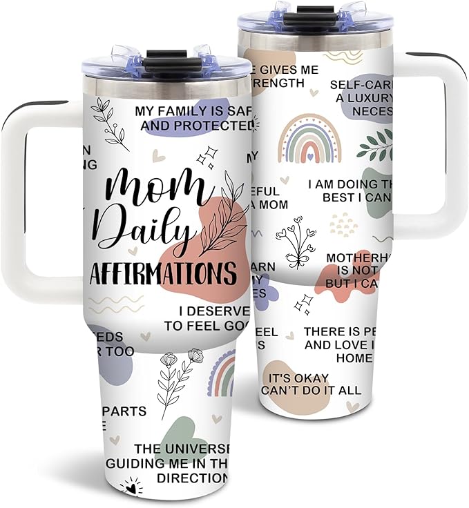 DUUV Mom Daily Affirmations Tumbler 40 Oz, Inspirational Gifts for Mom Wife from Son Daughter Husband, Expecting Moms Gifts for Mom's Birthday, Mommy Coffee Cup for Christmas Thanksgiving, 1PCS - Bloomnest