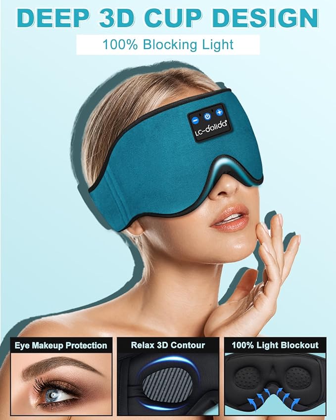 Sleep Mask with Bluetooth Headphones,LC-dolida Sleep Headphones Bluetooth Sleep Mask 3D Sleeping Headphones for Side Sleepers Best Gift and Travel Essential (Blue) - Bloomnest
