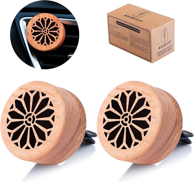 Essential Oil Car Diffuser, 2 PCS Gothic Flower Car Aromatherapy Wood Diffuser with Vent Clip - Bloomnest