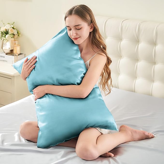 INFIIXSO Mulberry Silk Pillow Cases King Size Set of 2, Silk Pillowcase with Hidden Zipper 20"x36", Extraordinary Smooth and Soft Pillow Case for Hair and Skin(Ocean Mist, 2 Pack) - Bloomnest