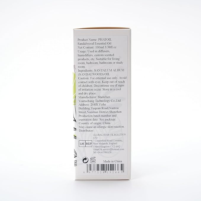 PHATOIL 100ML Sandalwood Essential Oil, Pure Aromatherapy Essential Oils for Diffuser, Humidifier, Relax, Scented Oils for Soap, Candle Making, Huge 3.38fl.oz Bottle PHATOIL
