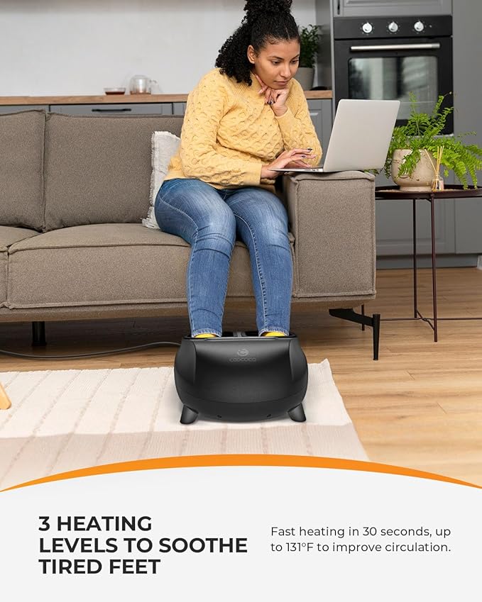 CooCoCo FSA Eligible Foot Massager with Heat, Upgrade ABS Feet Massager with Remote, Foot Massager for Neuropathy & Plantar Fasciitis, Foot Massage Machine with Base, Kneading Compression, Foot Warmer - Bloomnest