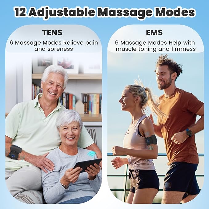 Wireless Tens Unit Muscle Stimulator - Two Sets of Tens Unit Massager for Pain Relief - Up to 12 Mode 20 Intensity Portable with App Controlled Bluetooth TENS EMS Muscle Stimulator Machine MASTOGO