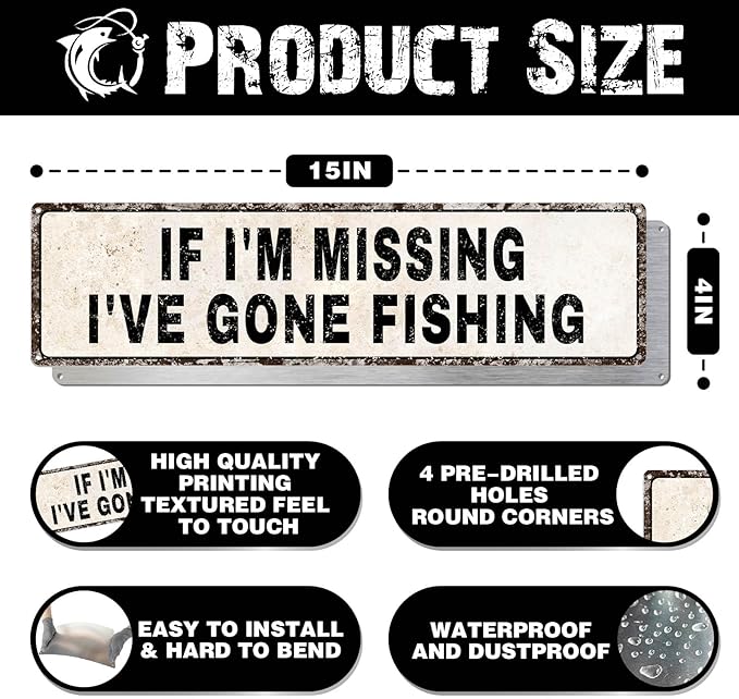 Funny Gone Fishing Gifts for Men, Fishing Gear Decor, Fish Accessories, Man Cave Dorm Door & Home Room Decoration, Birthday, Fathers Day & Christmas Gift - Bloomnest