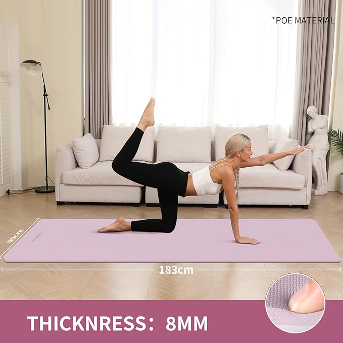 Extra Wide & Thick 8mm Yoga Mat, 72"x31.5" Large Non Slip Exercise Mat, Premium POE Material for Superior Cushioning & Stability, with Strap for Home Gym, Pilates - Bloomnest