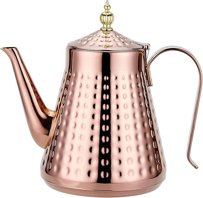 SANQIAHOME 1.6L(54oz) Stainless Steel Hammer Patterned Teapot With Removeable Infuser,Loose leaf cover,Copper - Bloomnest