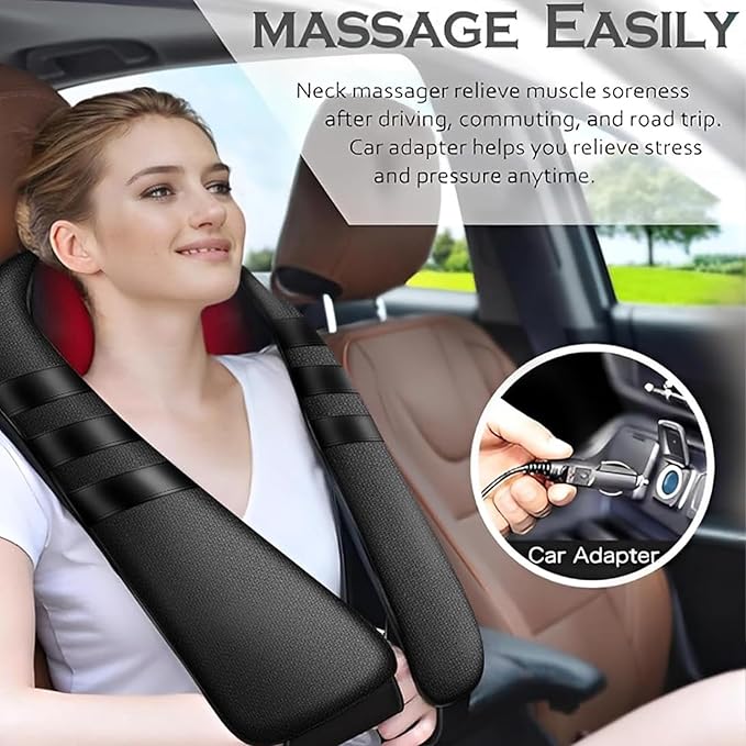 Shiatsu Neck and Back Massager with Heat, Shoulder Massager for Pain Relief Deep Tissue, Electric Deep 3D Kneading Full Body Massage Pillow for Women Men Home Office and Car - Bloomnest