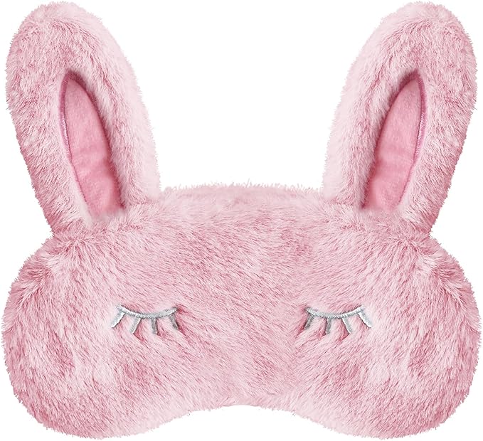 Cute Animal Sleeping Mask Sleep Mask, Soft Plush Rabbit Eye Mask for Travel Nap Sleeping Blindfold Eye Cover Eyeshade for Adult Kids Girls Teens Men Women - Rabbit, Pink - Bloomnest