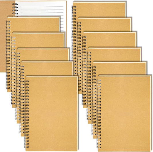 12Pack Small Spiral Notebook A5, 8.25x5.5” 120 Lined Pages Brown Wide Ruled Spiral Journal Bulk Blank Kraft Cover Spiral Bound Notebook & Writing Pads for Home Office Meeting Work Note Taking - Bloomnest