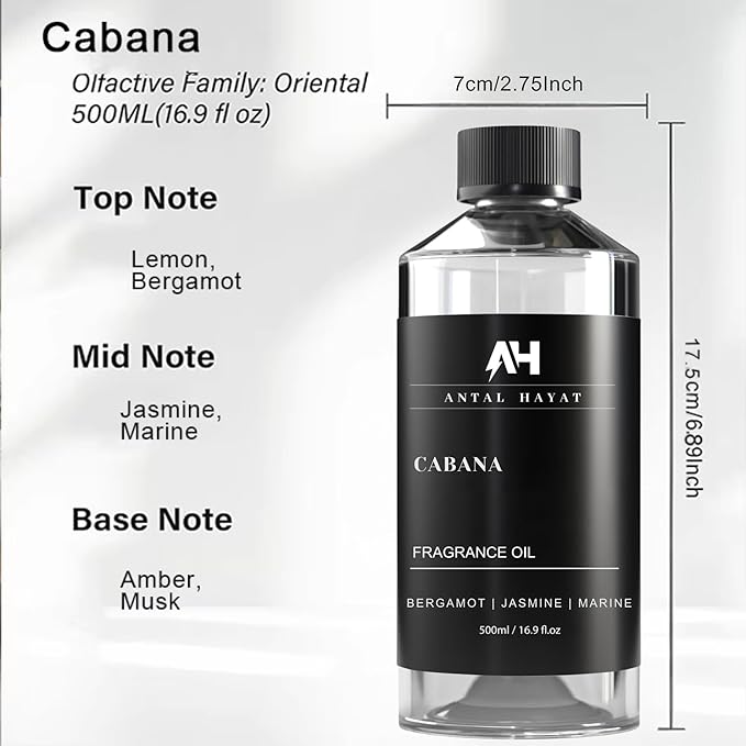 Hotel Scents Diffuser Oil Cabana - Aromatherapy Fragrance Inspired by Ritz Carlton Diffuser Scent - Luxurious Aromatherapy Oil with Bergamot, Jasmine, Marine - Luxury Home Scents Refill - 500mL - Bloomnest