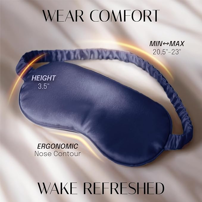 Silk Sleep Mask Eye Mask Blindfold with Double Layer Silk Filling and Elastic Strap for Full Night's Sleep, Travel and Nap, Soft Eye Cover Eyeshade with Luxury Bag and Ear Plugs by OLESILK (Navy Blue) - Bloomnest