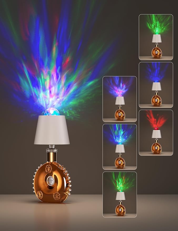 Joyzy Table Lamp with Projector Lighting, Wireless Wine Bottle Lamps Rechargeable Wine Bottle Lights Water Wave Ripple Projection Liquor Bottle Room Decoration Light Ambient for Bar Restaurants - Bloomnest