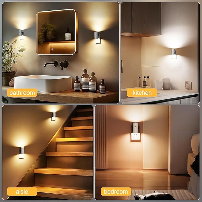 VOLISUN Night Lights Plug into Wall, Dimmable LED Nightlight with Dusk to Dawn Light Sensor, 0-100LM Adjustable Brightness, 3 Color Temperatures, Smaller Plug White 4 Pack for Hallway,Bedroom,Bathroom - Bloomnest