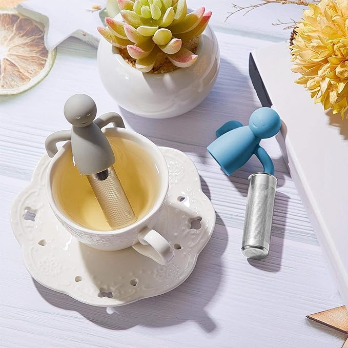 2 Pieces Tea Infuser for Loose Tea Cute Fine Mesh Tea Strainer Stainless Steel Tea Filter Ball Tea Diffuser Steeper for Teacups Teapots (Blue, Gray)