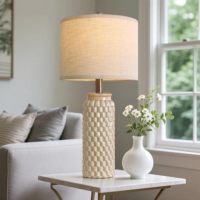 24" Modern Ceramic Bedside Lamp Set of 2 for Bedroom Decor Farmhouse Table Lamp for Living Room Office Dorm - Bloomnest