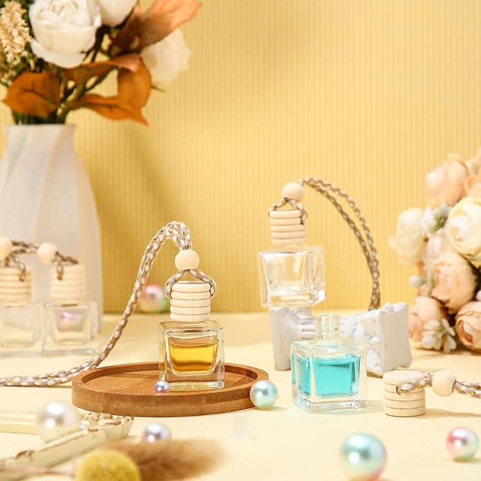 BBTO 50 Pcs Hanging Car Air Freshener Car Diffuser Bottles Empty Glass Perfume Bottle Freshener Diffuser Bottle Pendant for Essential Oil Fragrance Aromatherapy Bottle Ornament(Cube) - Bloomnest