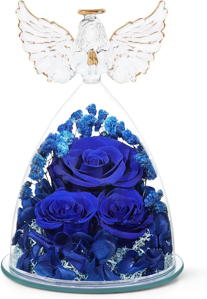Valentines Day Gifts for Her Preserved Flower Rose Gifts for Women, Forever Eternal Fresh Flowers in Glass Angel Figurines Flowers for Delivery for Grandma Mom Sister Her Wife on Mothers Day Birthday - Bloomnest